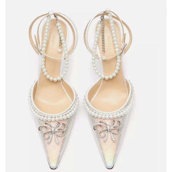 Mach & Mach Bow of Elizabeth Iridescent Faux Pearl Sandals Size 38 - Picture 1 of 13